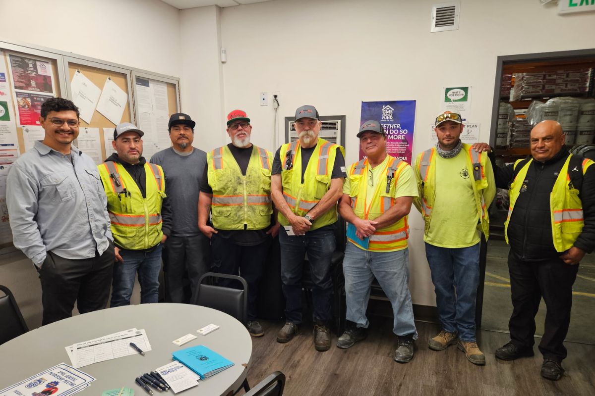 Westside Building Materials members meet with their union rep